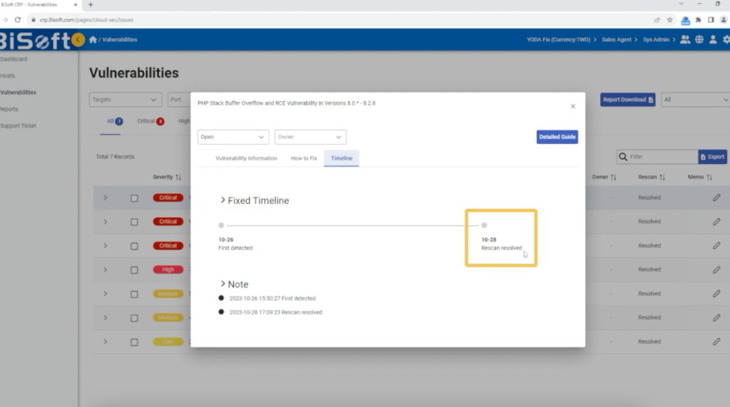 timeline feature of yoda remediation tool